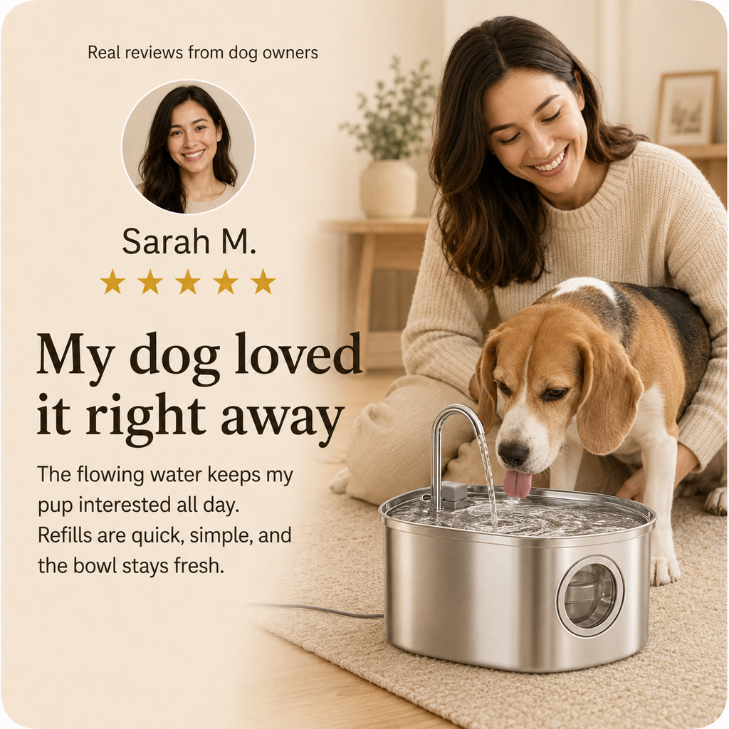 Premium Stainless Steel Dog Drinking Fountain | SipPup by Sipkitty
