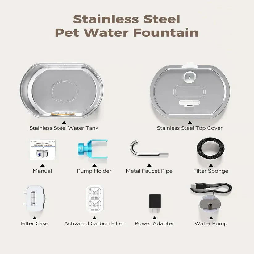 Sipkitty Stainless Steel Cat Water Fountain 3.2L